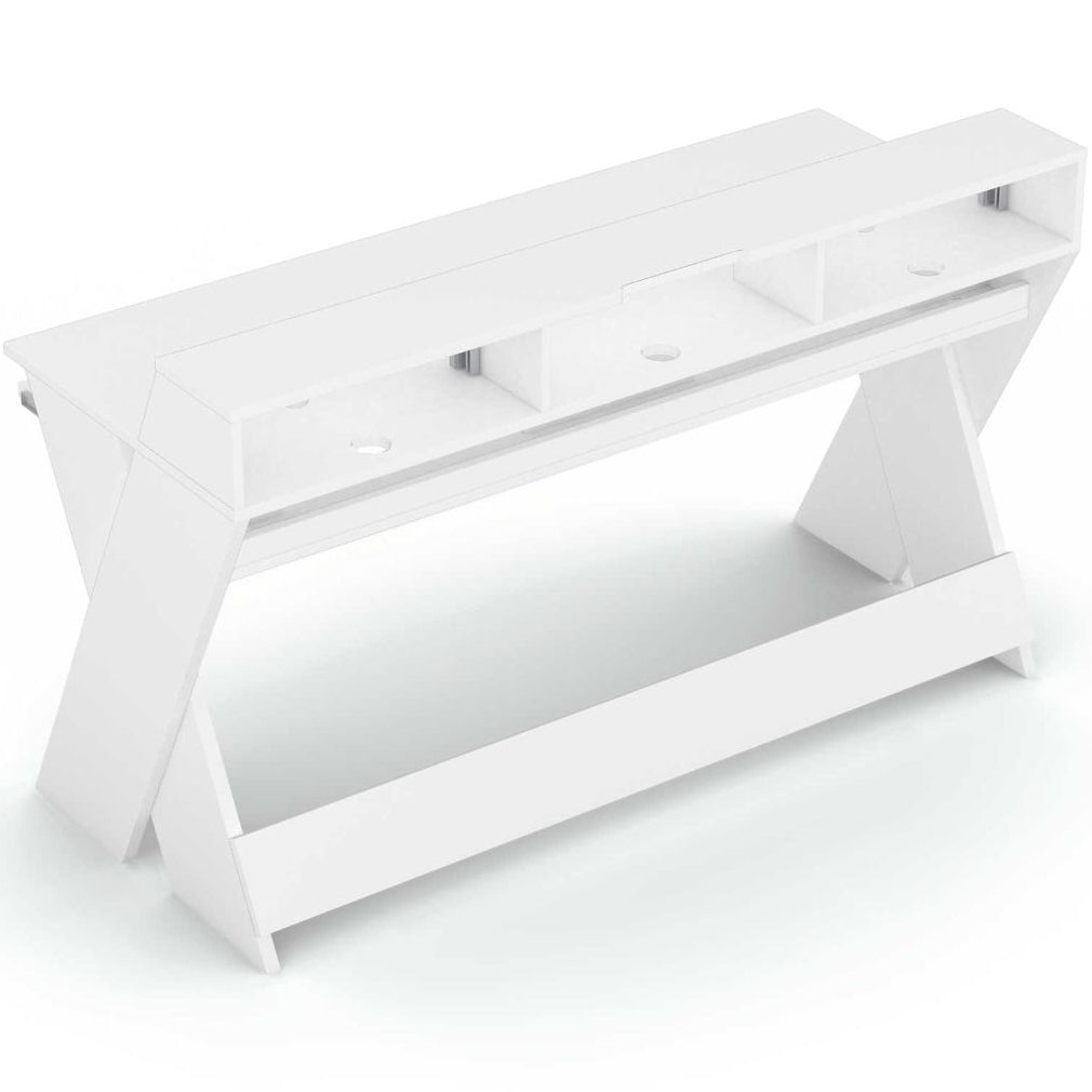 Glorious Sound Desk Pro studio furniture with a sleek wooden surface and metal legs, designed for music production and studio setup.