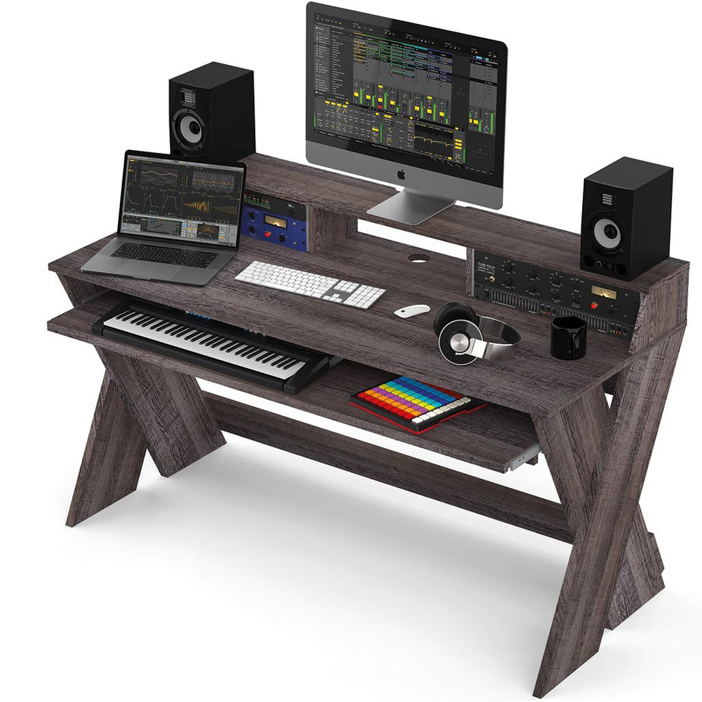 Glorious Sound Desk Pro studio furniture with a sleek black finish, featuring a spacious work surface and cable management system.