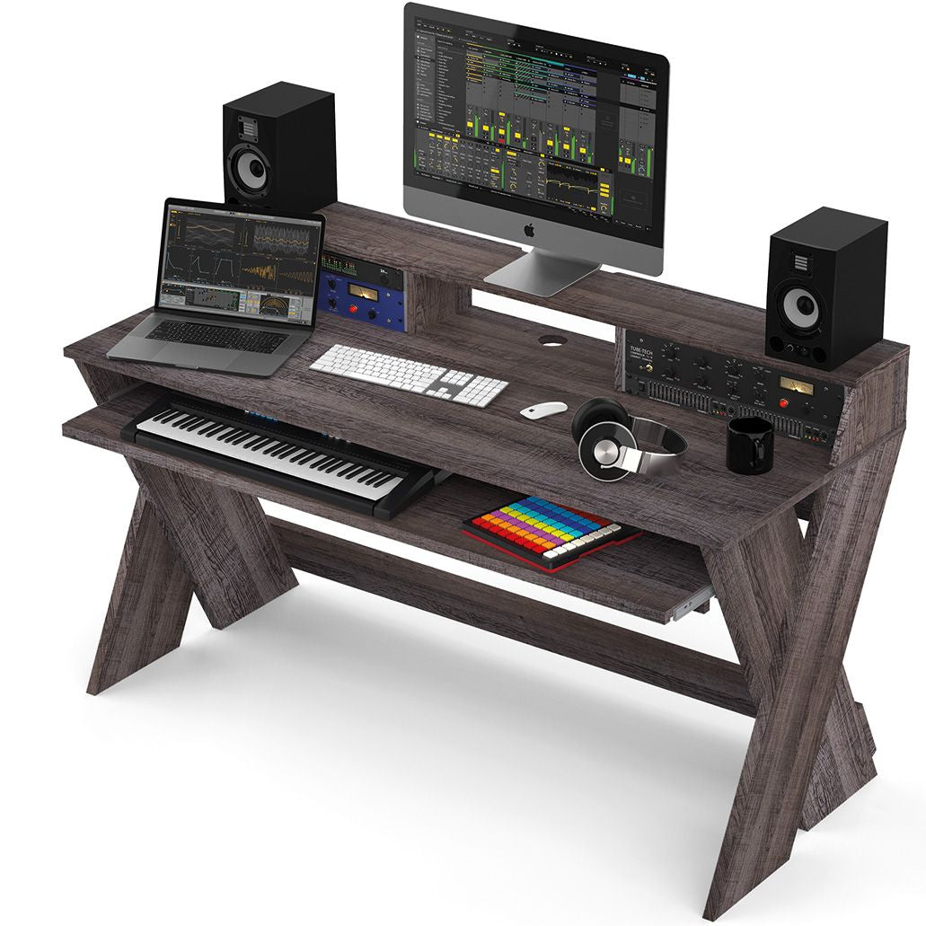 Glorious Sound Desk Pro studio furniture with a sleek black finish, featuring a spacious work surface and cable management system.