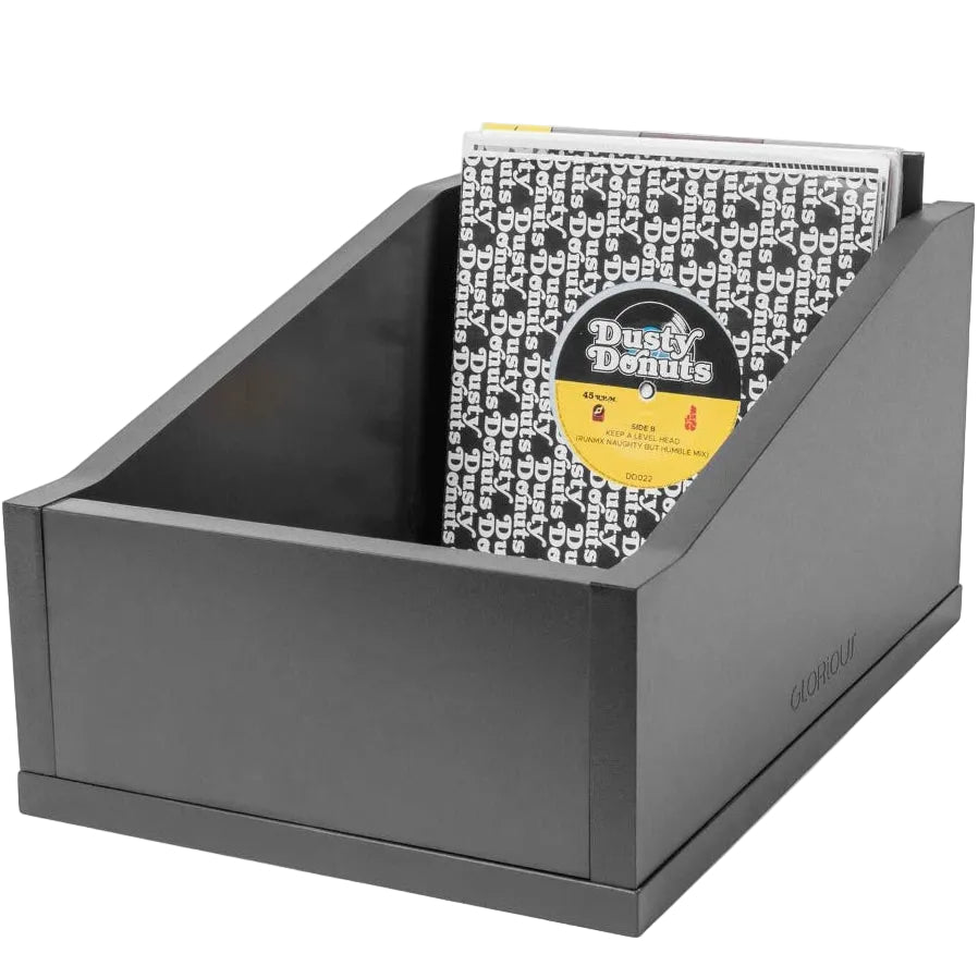Glorious 7-inch Record Box Advanced 110 DJ table with sturdy construction and sleek design for professional vinyl storage and mixing.