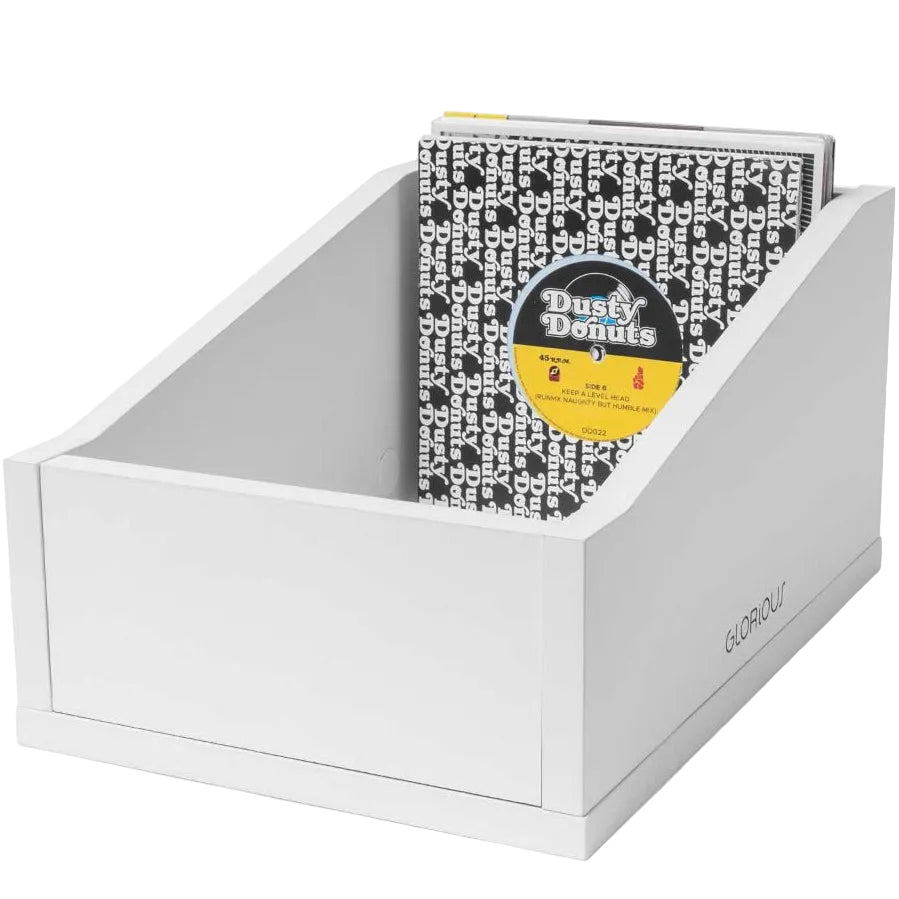 Glorious 7-inch record box for DJ tables and furniture, featuring a sleek black design and sturdy construction.
