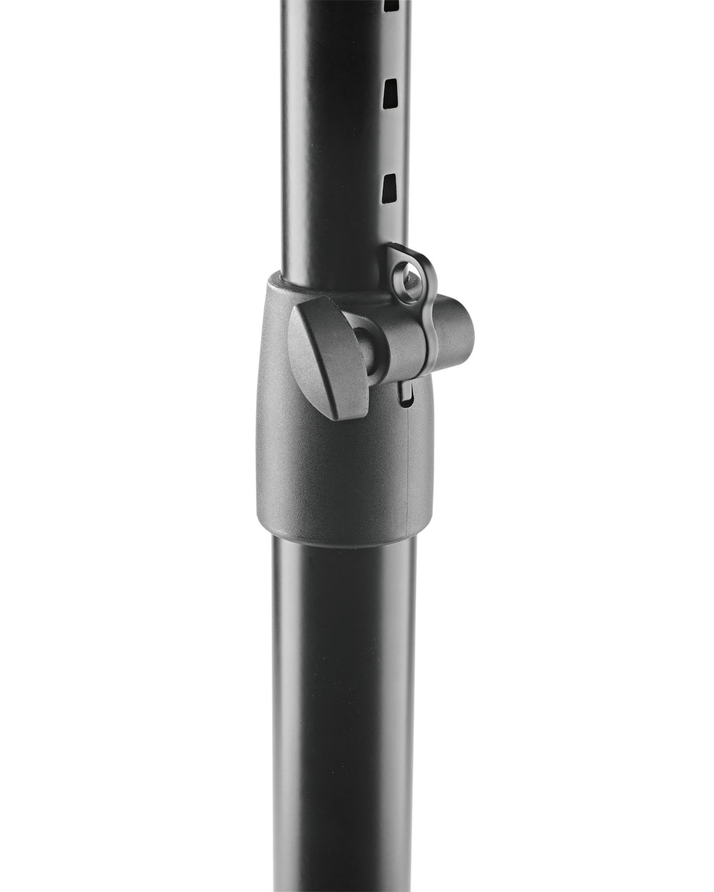 K&M 26778 studio monitor stands with adjustable height and sturdy metal construction for professional audio setup.