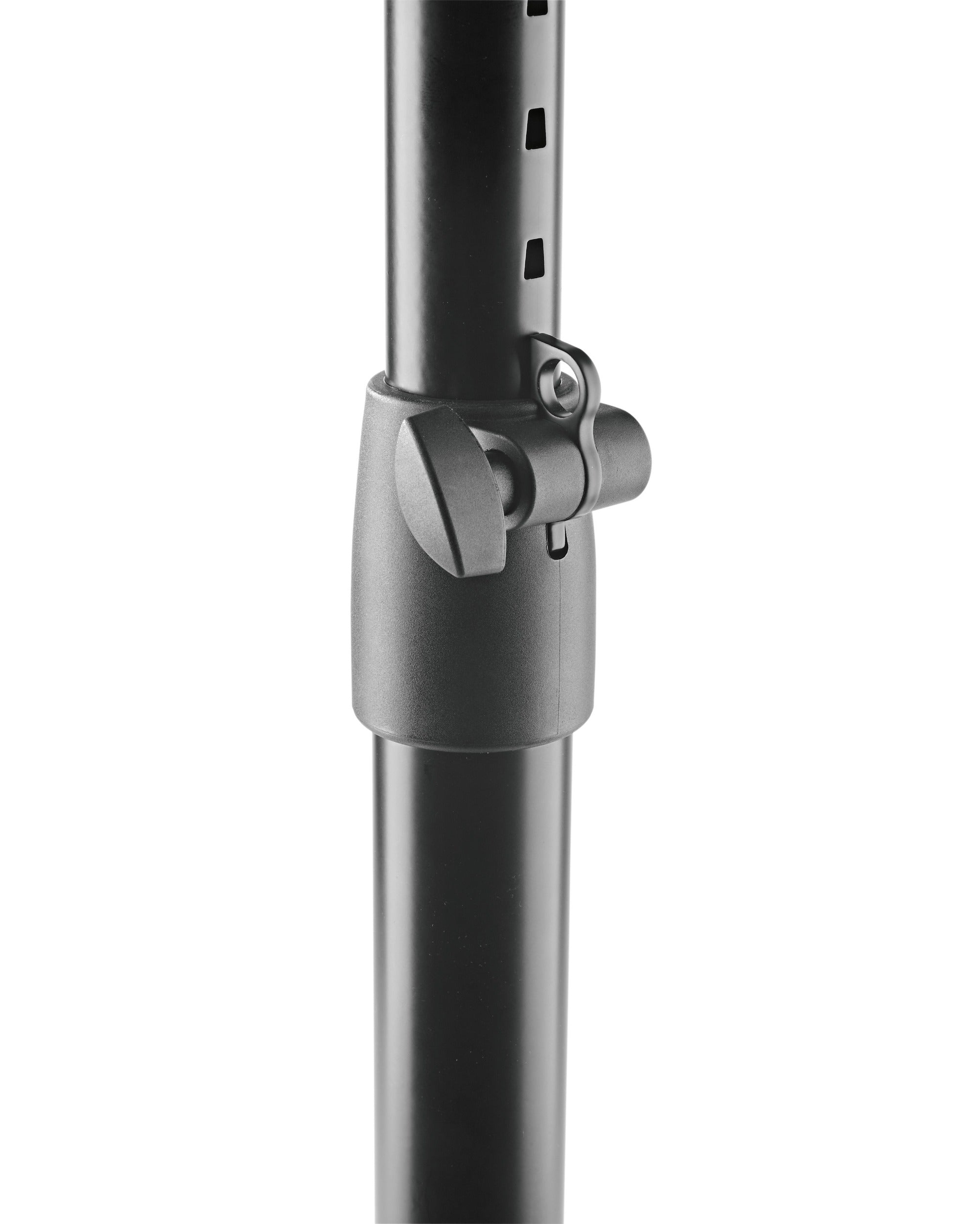 K&M 26778 studio monitor stands with adjustable height and sturdy metal construction for professional audio setup.