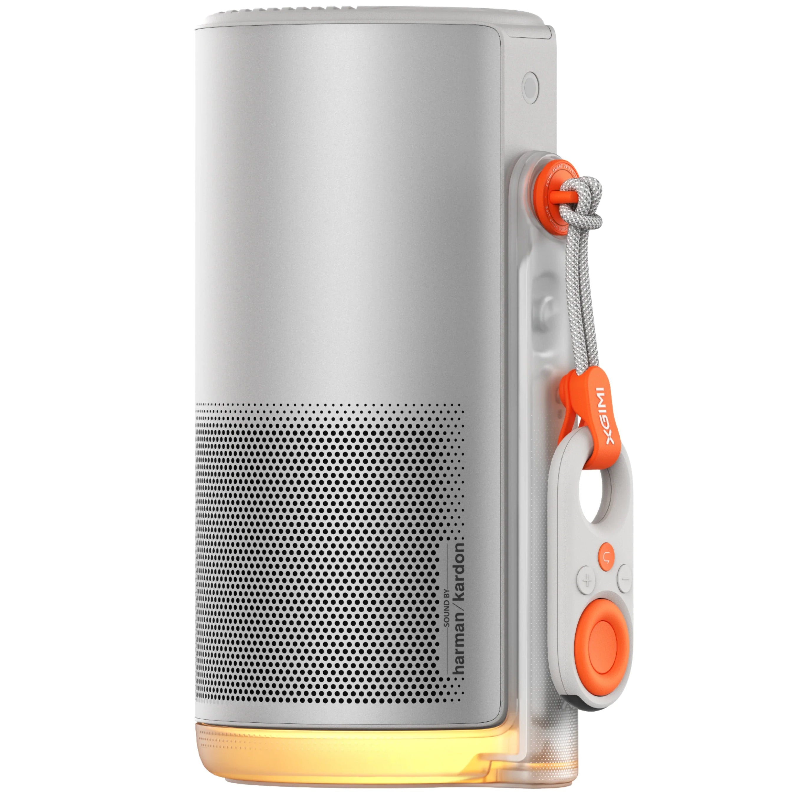 Xgimi Mogo 4 portable projector displaying a colorful image on a wall, compact design for home entertainment and outdoor use.