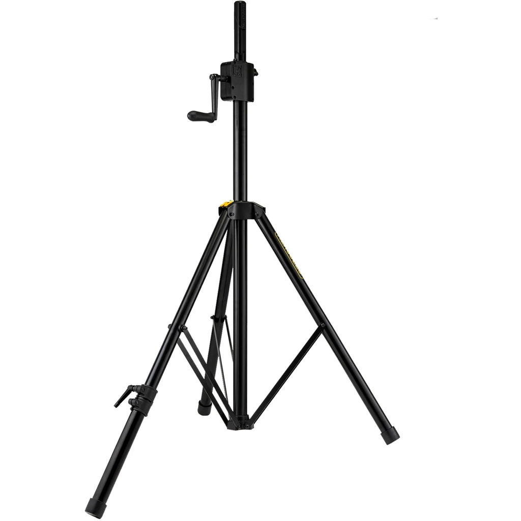 Hercules Stands SS710B speaker stands with adjustable leveling legs for stable audio setup.