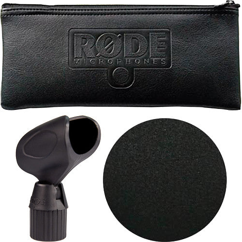 Rode M3 condenser microphone on a stand, ready for professional audio recording and sound capturing.