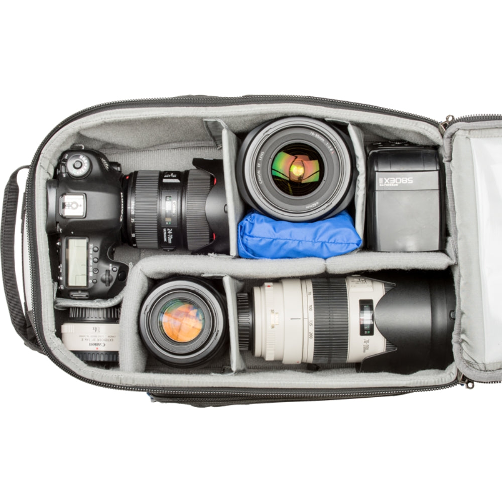 Think Tank StreetWalker V2.0 video equipment bag with multiple compartments, black durable bag for carrying camera gear.
