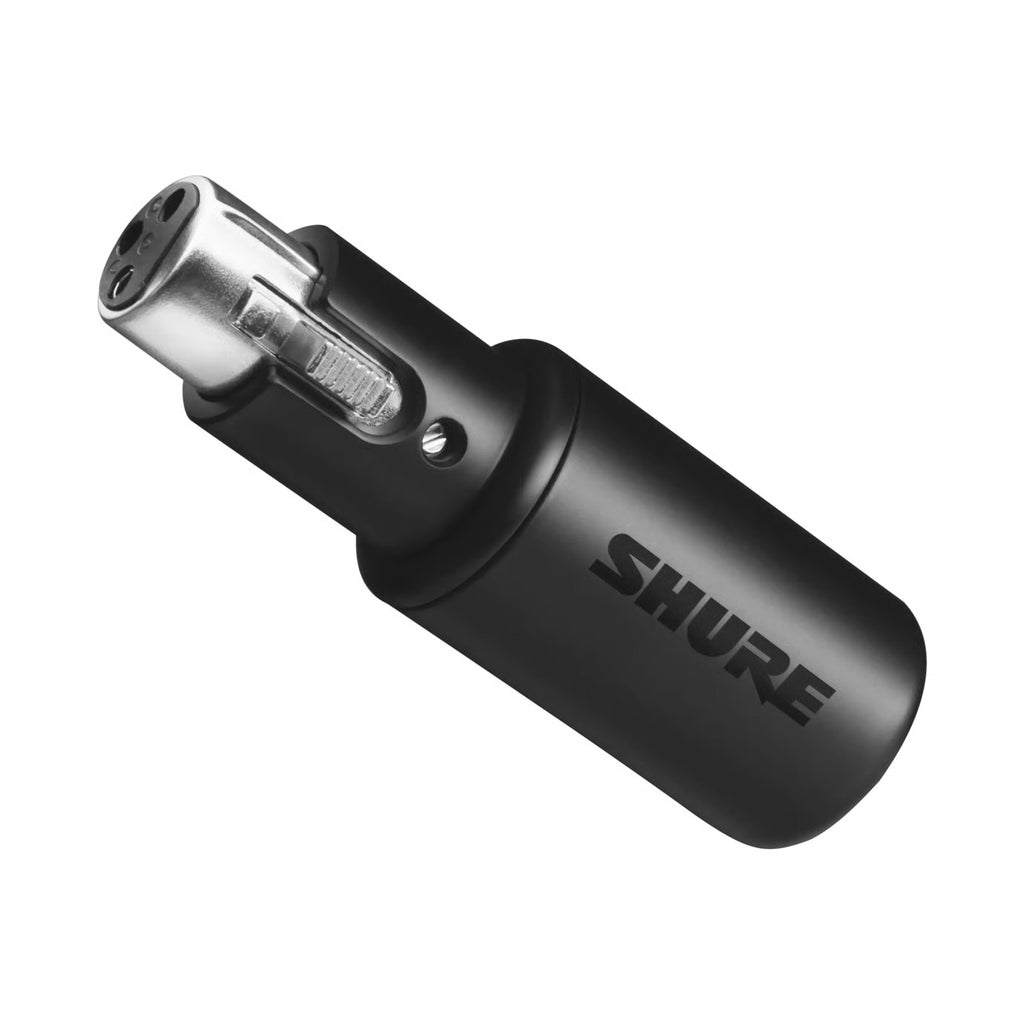 Shure SM7B dynamic microphone with MVX2U XLR-to-USB adapter bundle, showing microphone and adapter connected for podcast or recording use.