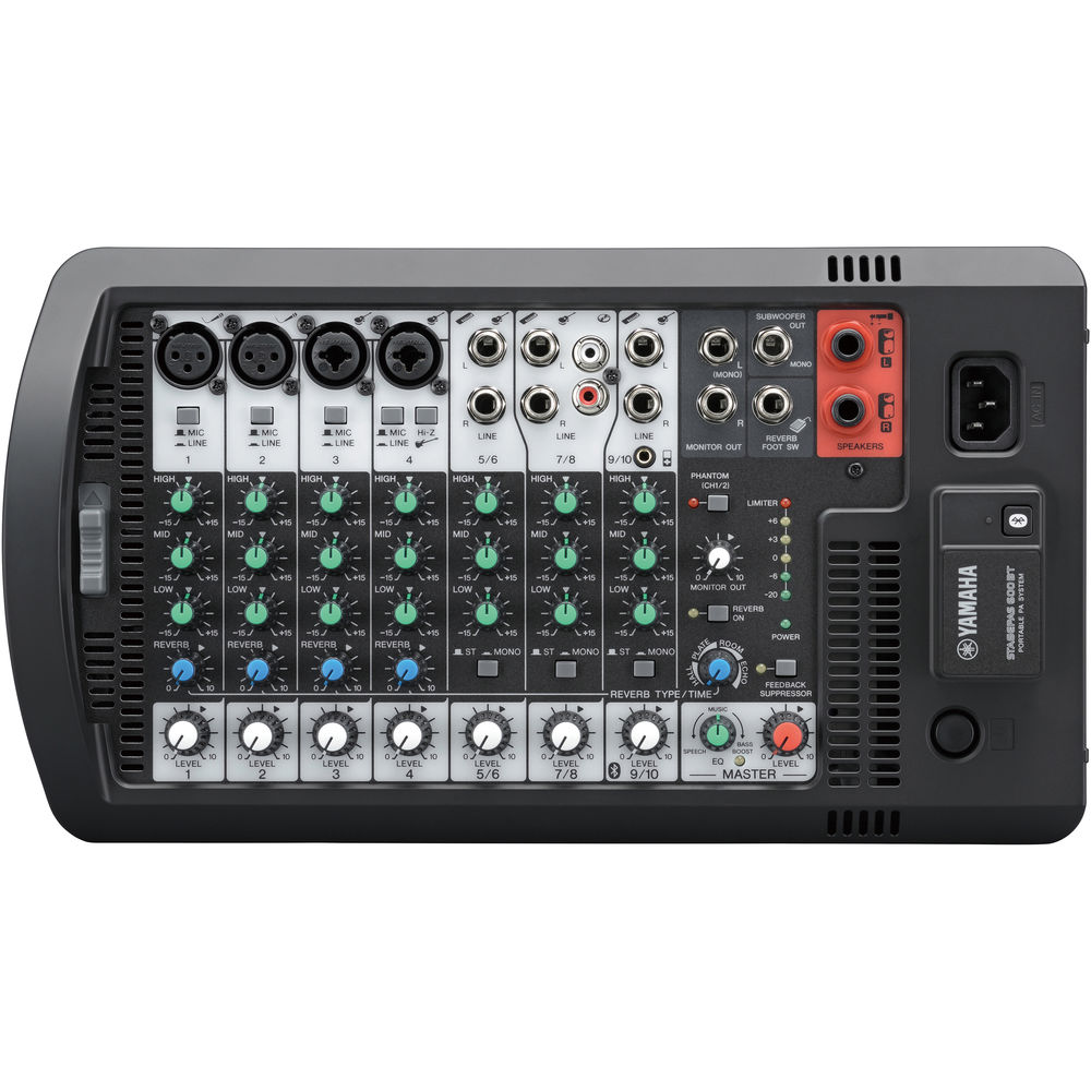 Yamaha Stagepas 600BT portable PA speaker system with two speakers and control panel, ideal for live sound reinforcement.