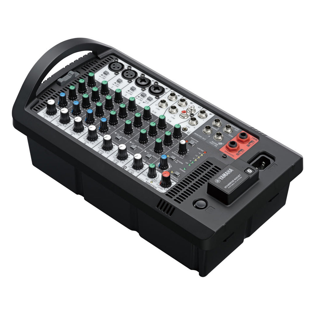 Yamaha Stagepas 600BT portable PA speaker system with built-in Bluetooth, featuring control panel and speaker grille.