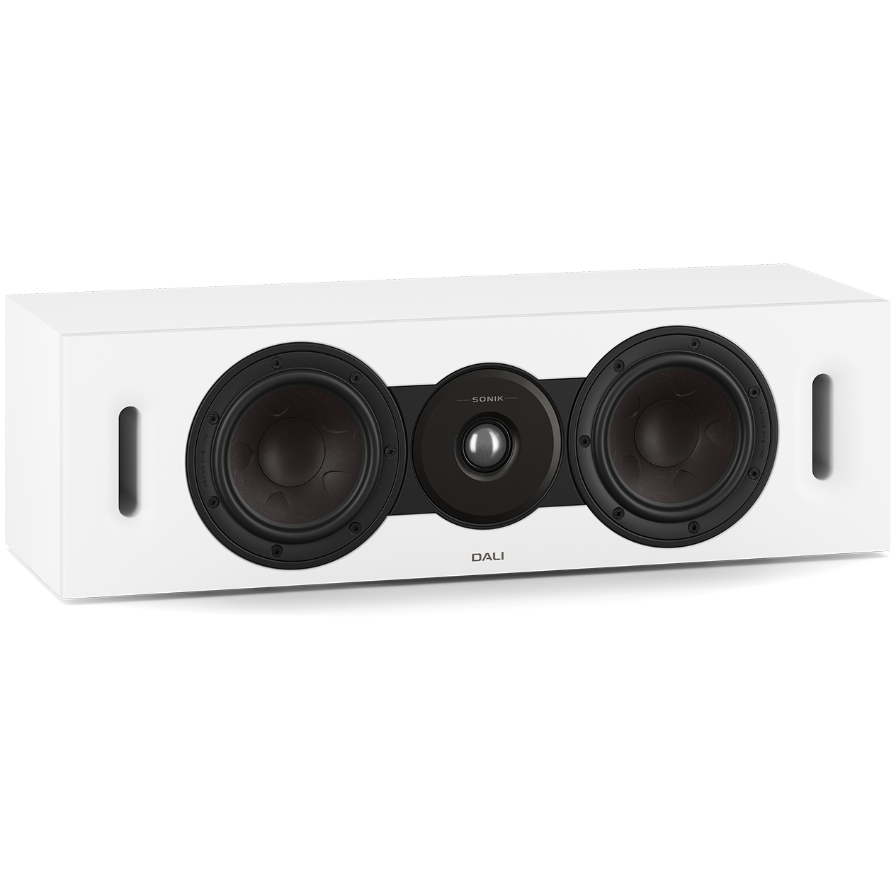 DALI Sonik Cinema center speaker with sleek black design and multi-driver setup for immersive home theater audio.