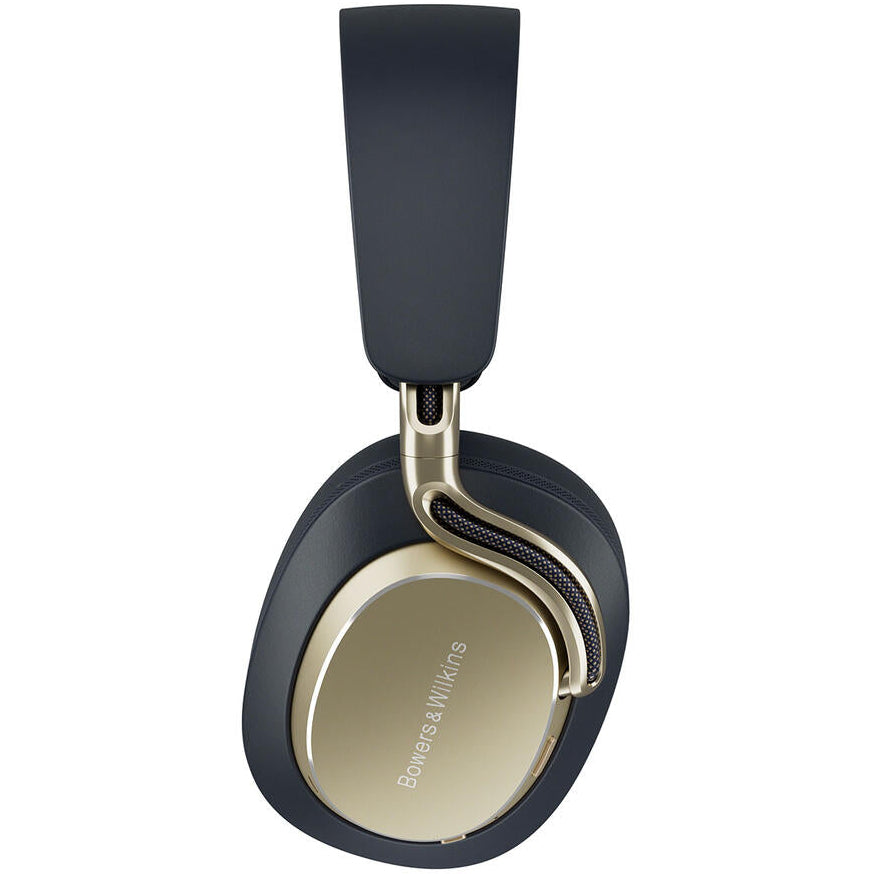 Bowers & Wilkins Px8 S2 wireless headphones with sleek black design and padded ear cushions, shown from a side angle.