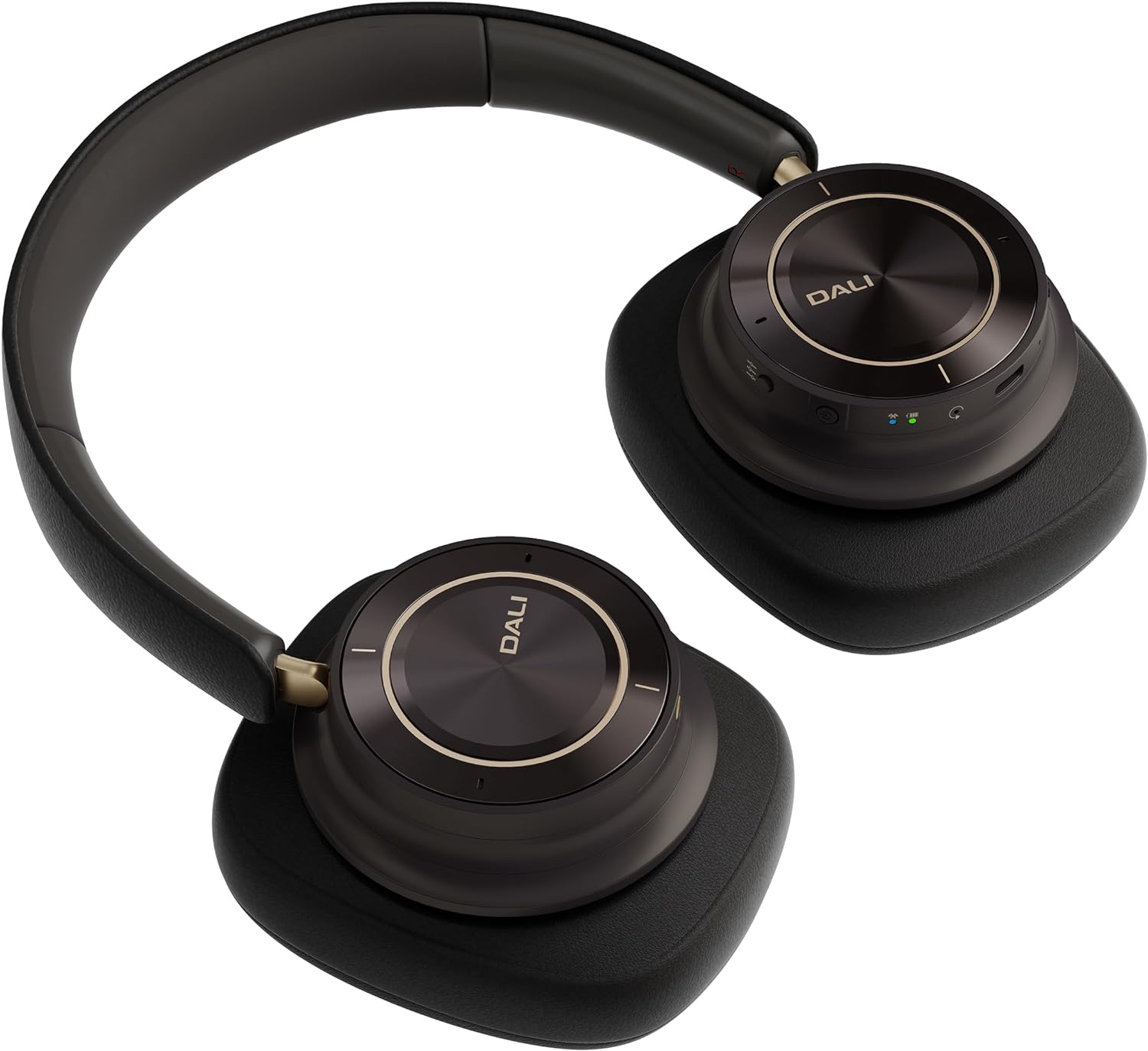 DALI Dali iO-12 wireless headphones with sleek black design and over-ear style, showing ear cups and headband details.