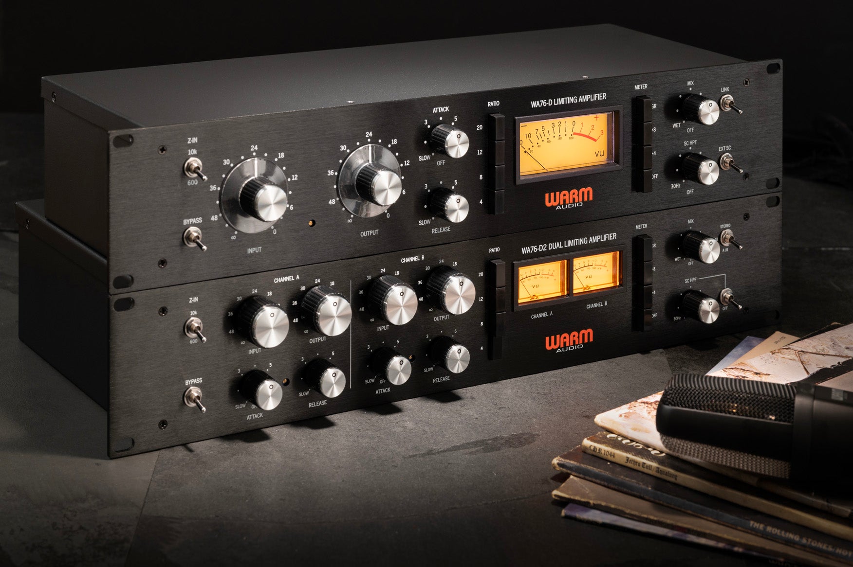 Warm Audio WA76-D2 signal processor with vintage-style controls and front panel, used for audio signal processing.