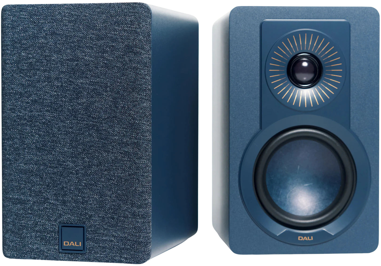 DALI Kupid passive bookshelf speakers with sleek black finish, compact design, and front-firing drivers for high-quality sound.