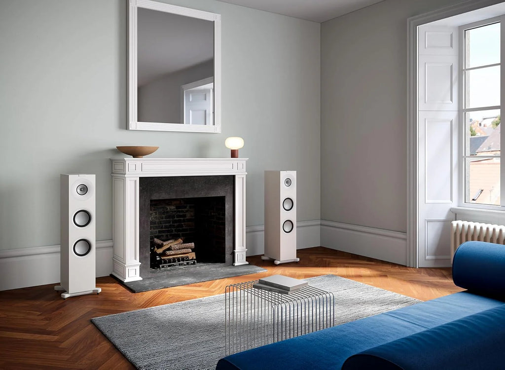 KEF Q7 Meta passive floorstanding speakers with sleek black finish and modern design for high-quality home audio.