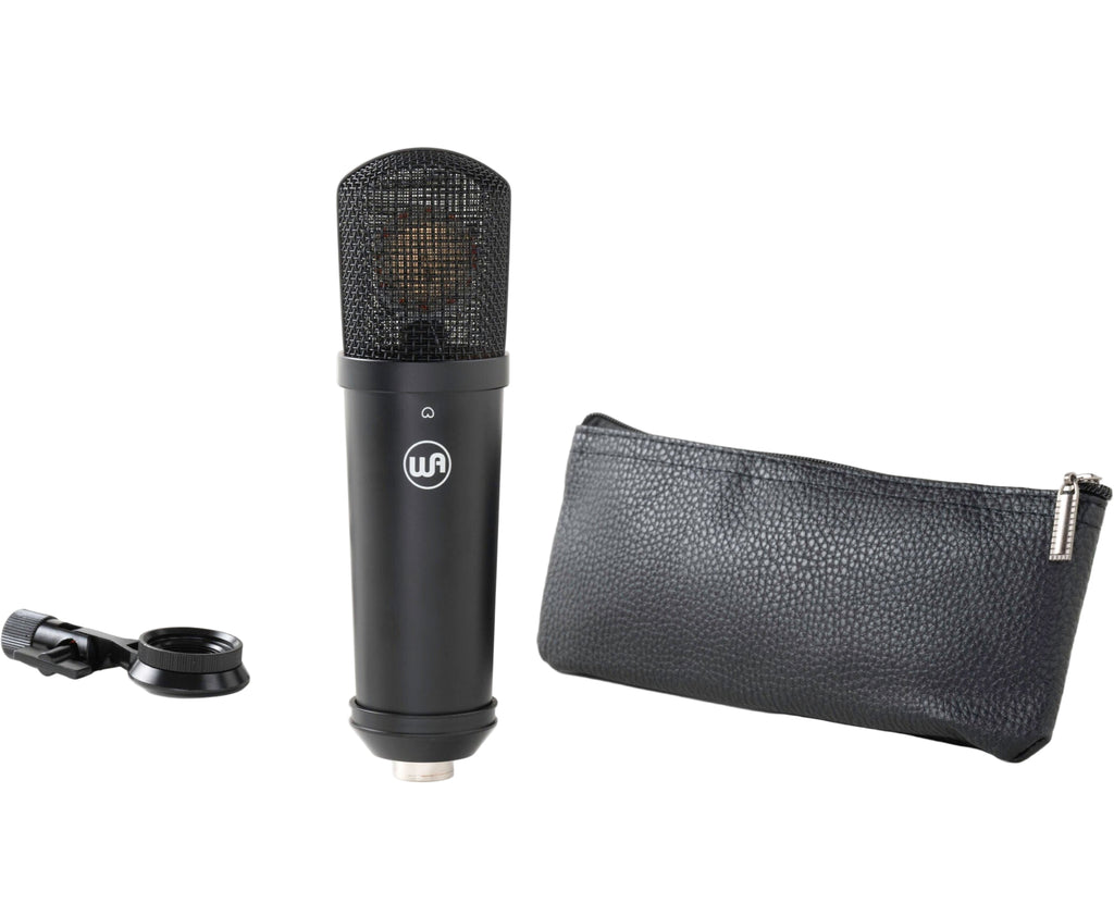 Warm Audio WA-87jr SE condenser microphone in black, showing the compact design and branding on the front.