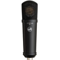 Warm Audio WA-87jr condenser microphone in black, front view showing the classic microphone design and branding.