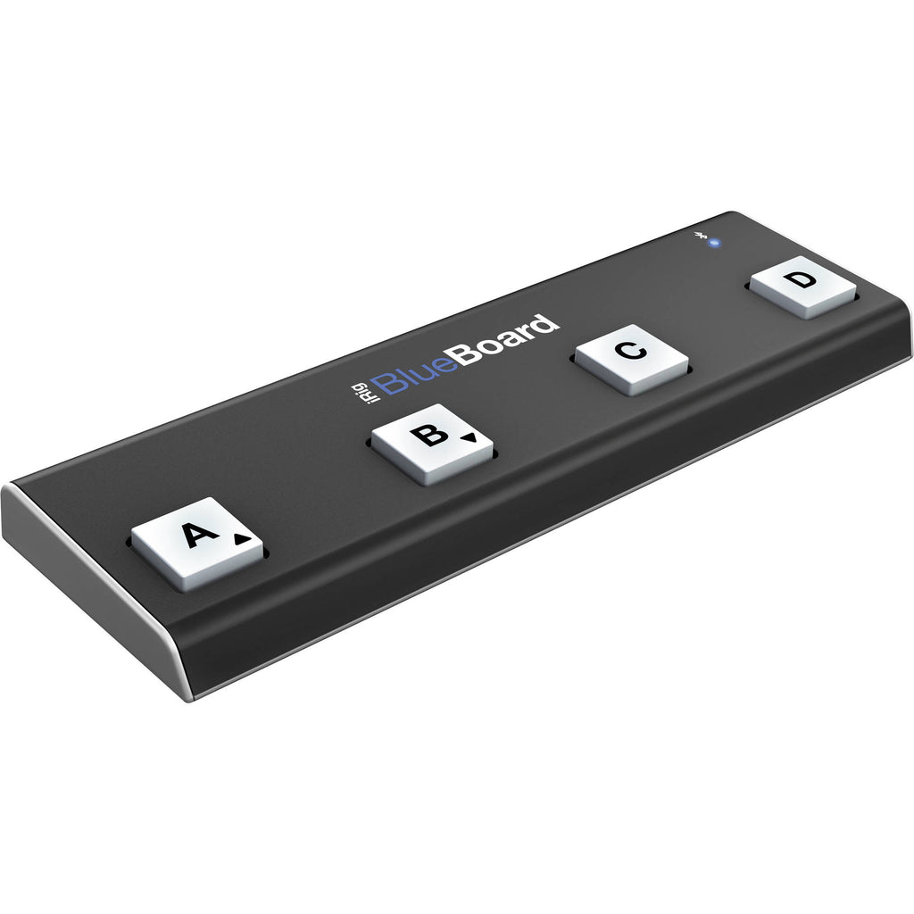 IK Multimedia iRig Blueboard MIDI footswitch pedal with four programmable footswitches for guitar and music control.
