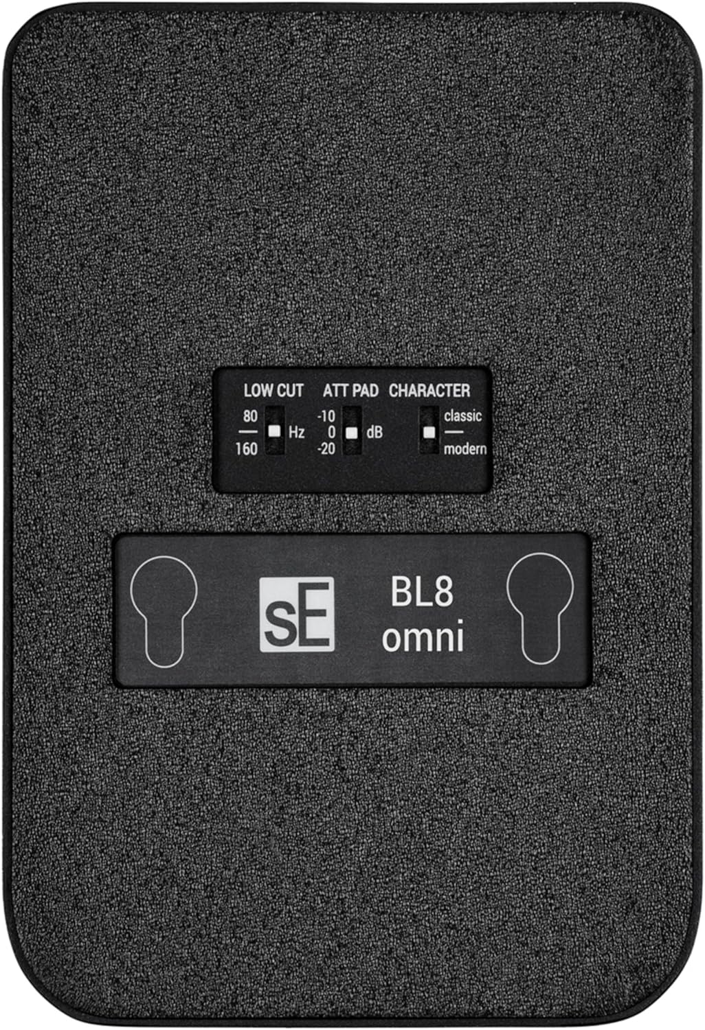 SE Electronics BL8 Omni condenser microphone with a sleek black design and sturdy build, ideal for professional audio recording.