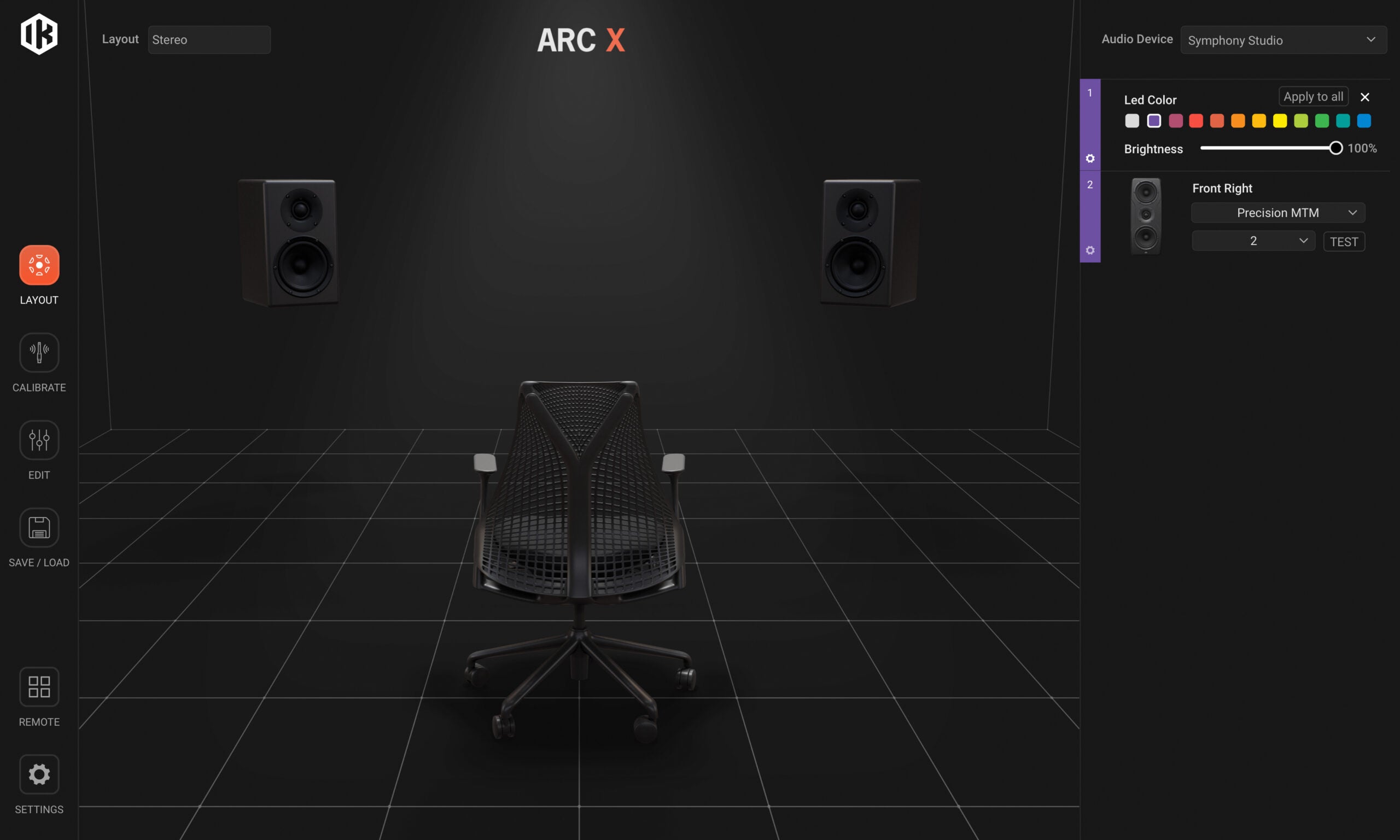 IK Multimedia ARC X virtual processor plugin interface showing controls and digital display for audio room correction.