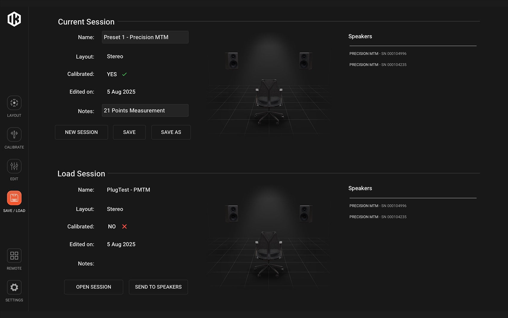IK Multimedia ARC X virtual processor plugin interface showing save and load options on a digital audio workstation screen.