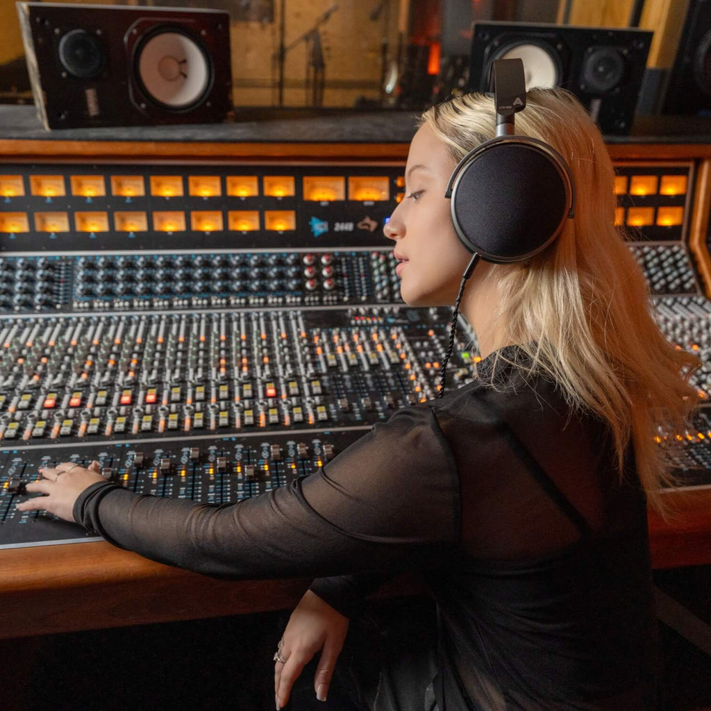 Audeze LCD-S20 studio headphones with large ear cups and adjustable headband, designed for professional audio monitoring.