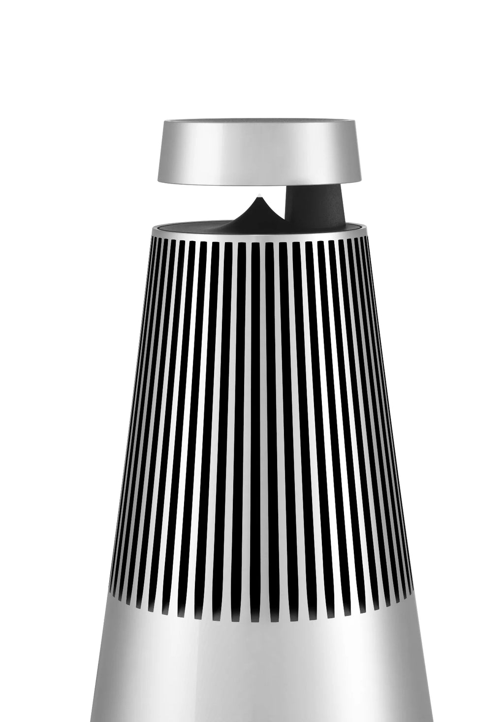 Bang & Olufsen Beosound 2 3rd Gen wireless speaker in sleek black, showcasing its compact, cylindrical design and premium finish.