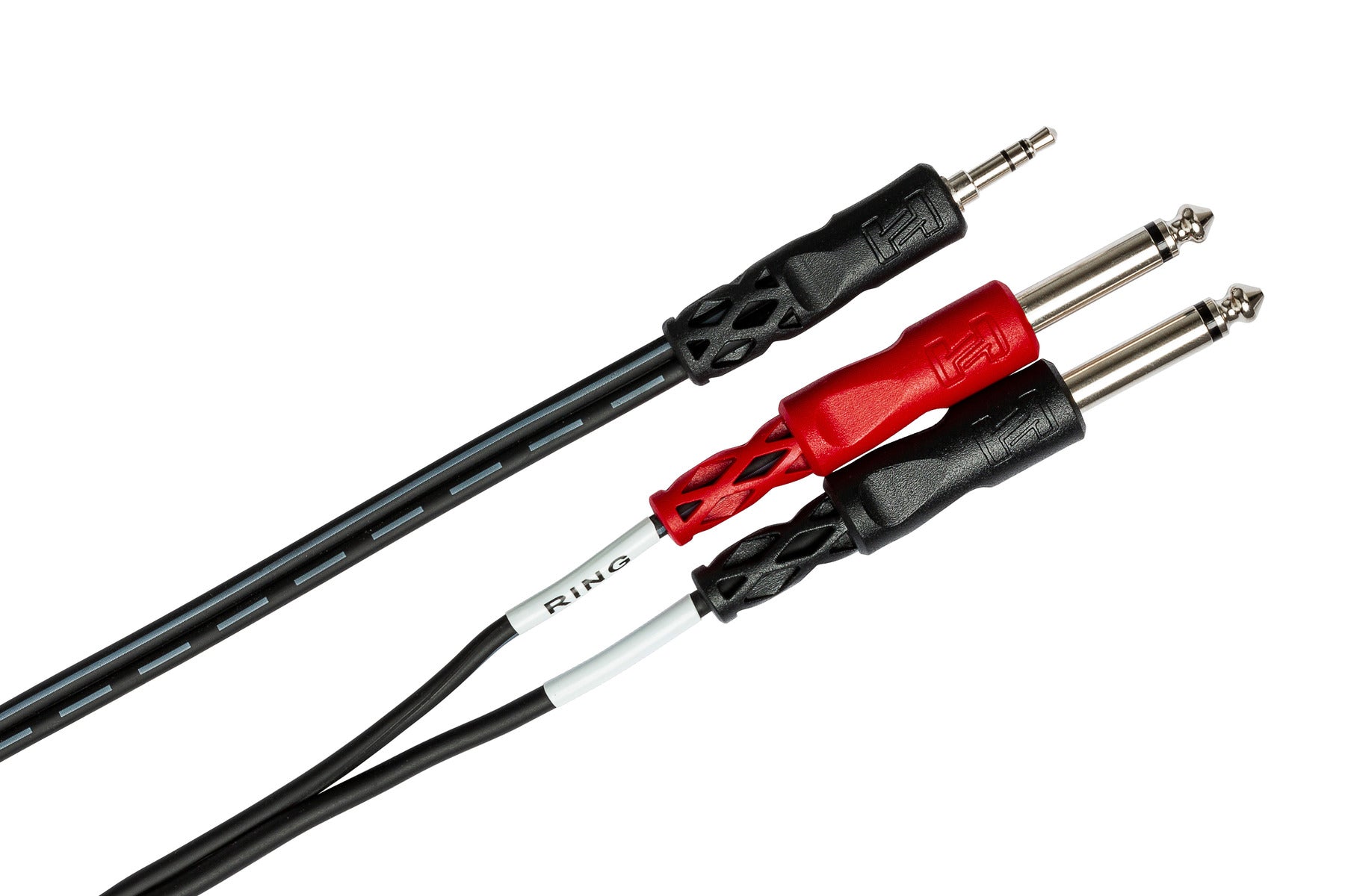 Hosa CMP-150 3.5mm TRS - Dual 6.3mm TS Stereo Breakout cable, angled connector view