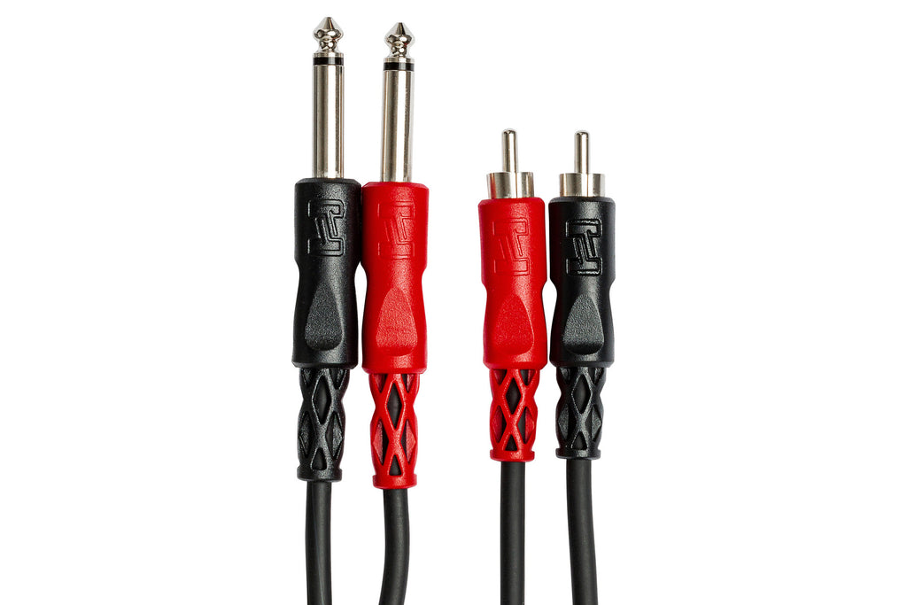 Hosa CPR-200 6.3mm TS - Dual RCA Stereo cable, dual 6.3mm TS and dual RCA connectors close-up