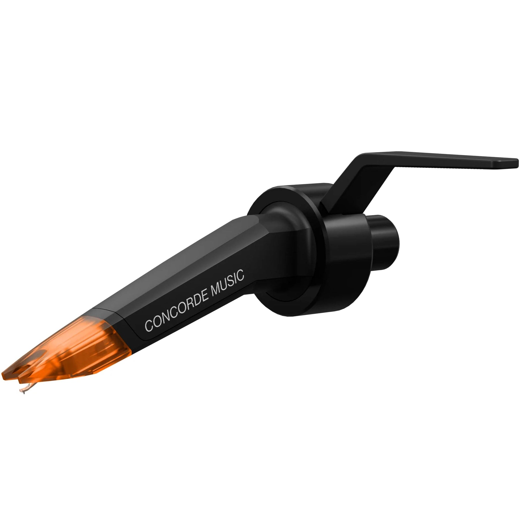 Ortofon Concorde Music Bronze turntable cartridge viewed from the left side, showing its sleek design and stylus.