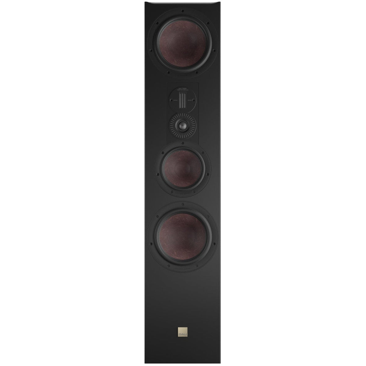 DALI Opticon 8 MK2 passive floorstanding speakers with sleek black finish and modern design, front view showcasing speaker drivers.