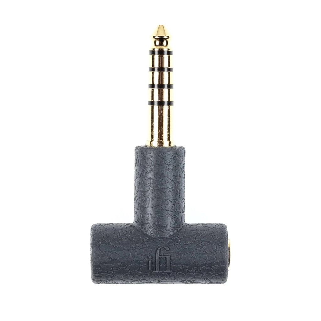 iFi Audio 3.5mm to 4.4mm headphone adapter, compact black connector for high-quality audio connection.