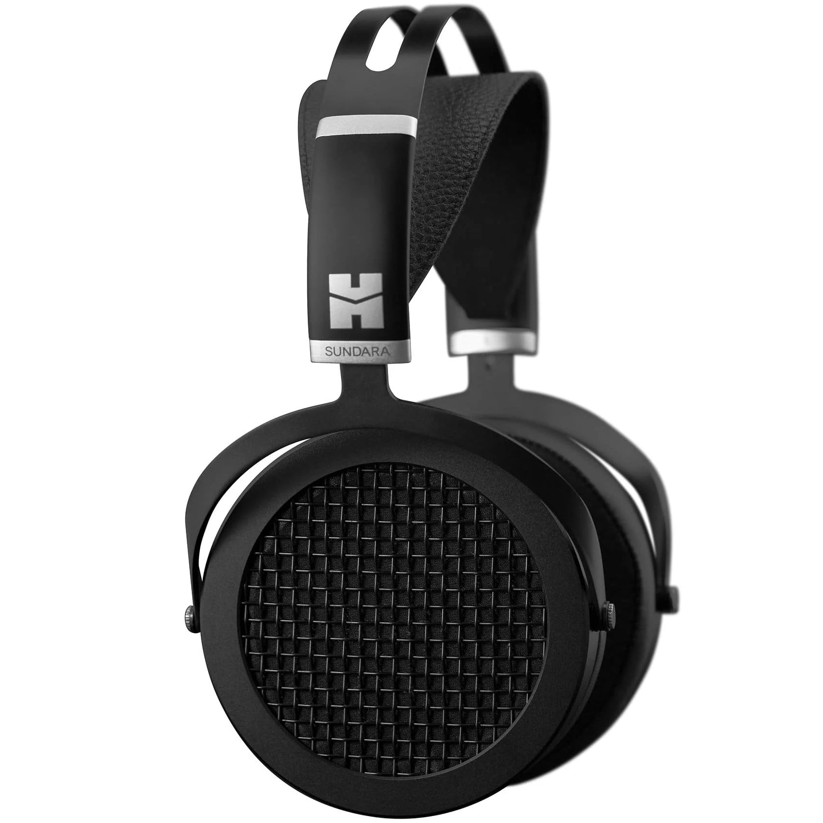 HiFiMAN Sundara wired magnetic planar headphones with open-back design and padded ear cups, shown in a close-up view.