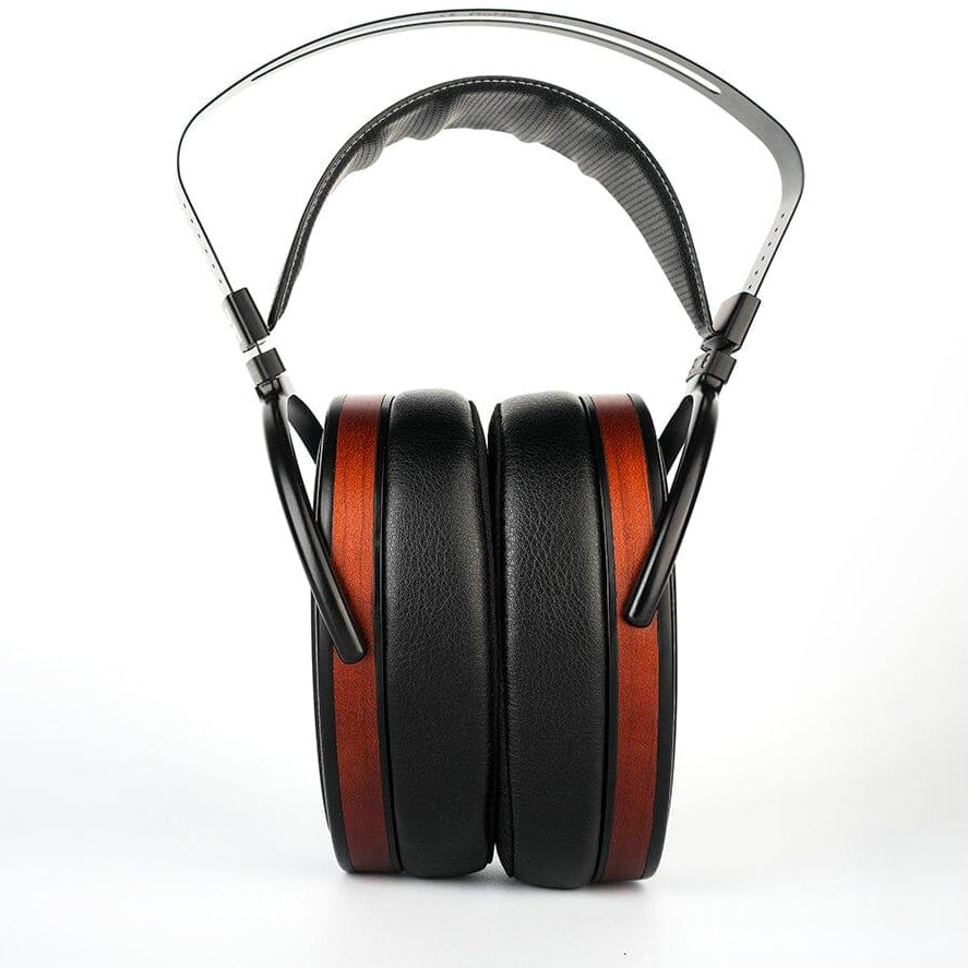 HiFiMAN Arya Organic wired headphones with open-back design and plush ear cushions, showcasing high-fidelity audio quality.