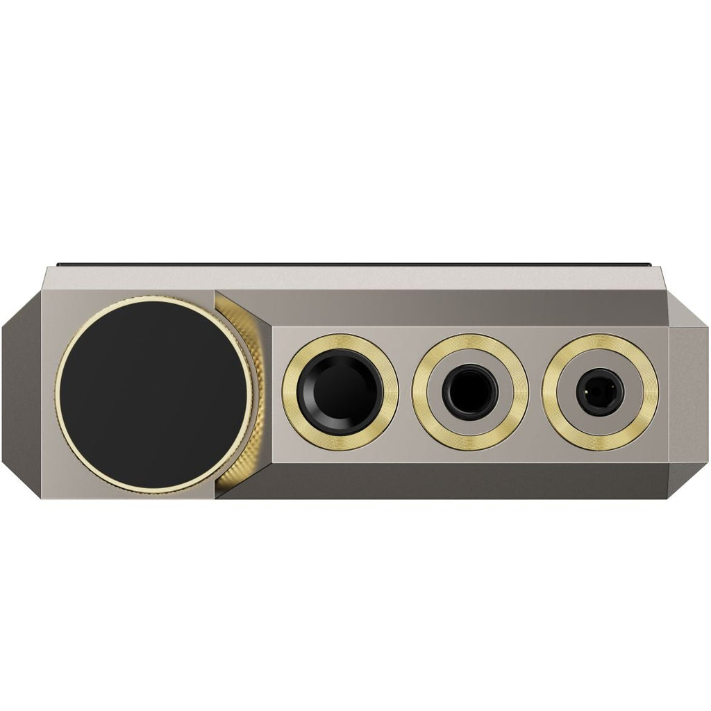 FiiO M27 portable music player with large touchscreen display and sleek black design, showcasing buttons and control interface.