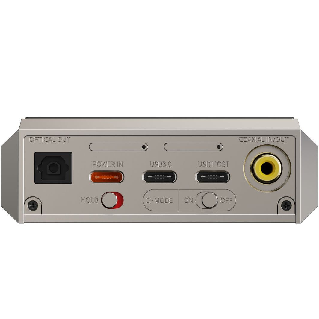 FiiO M27 portable music player with sleek black design, touchscreen display, and multiple control buttons on the front panel.