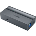 SilentPower USB iPurifier Pro noise filter and conditioner plugged into a computer USB port, reducing electrical noise for cleaner power.
