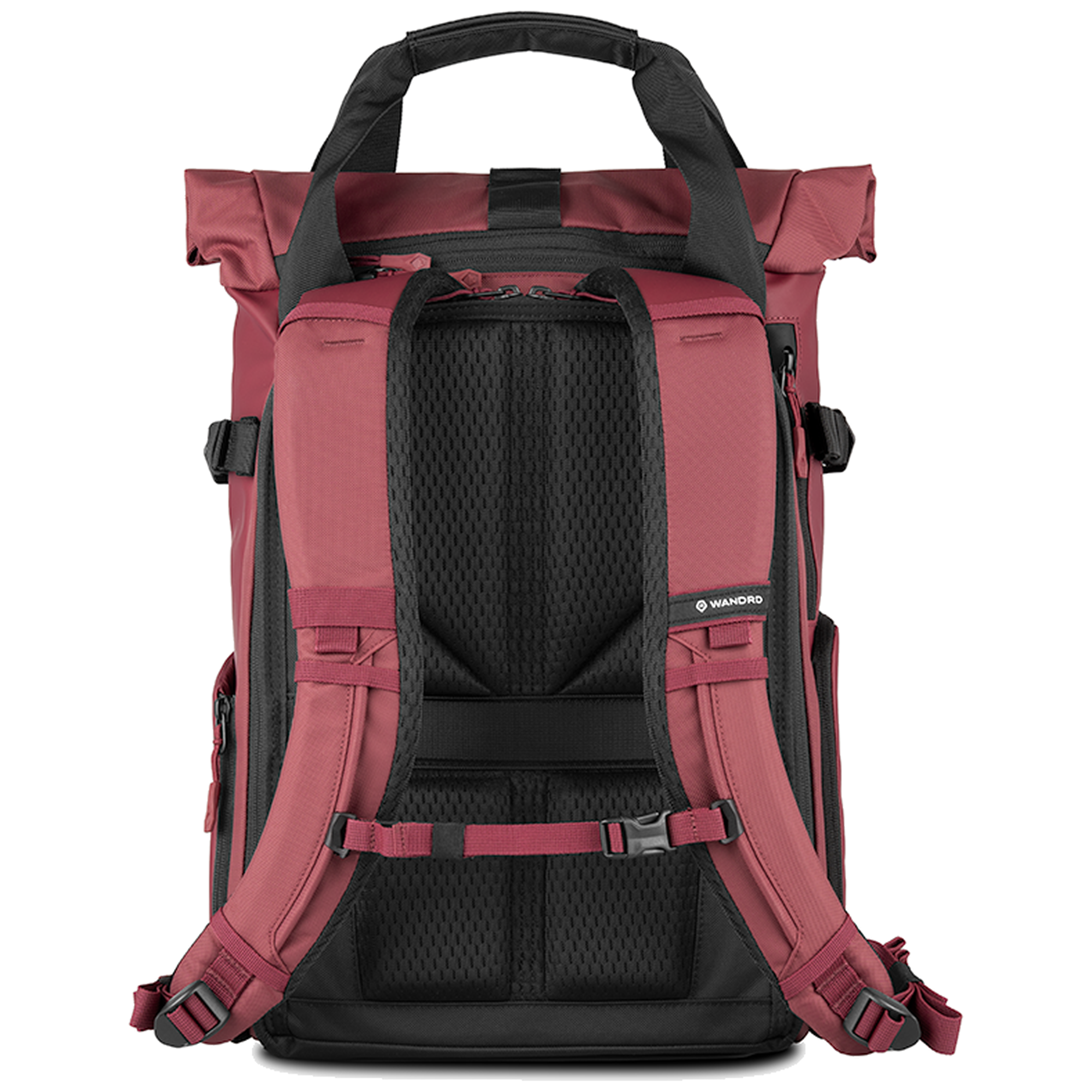 Wandrd Prvke 15L photo bundle bag in burgundy with camera and video equipment inside, designed for travel and photography.