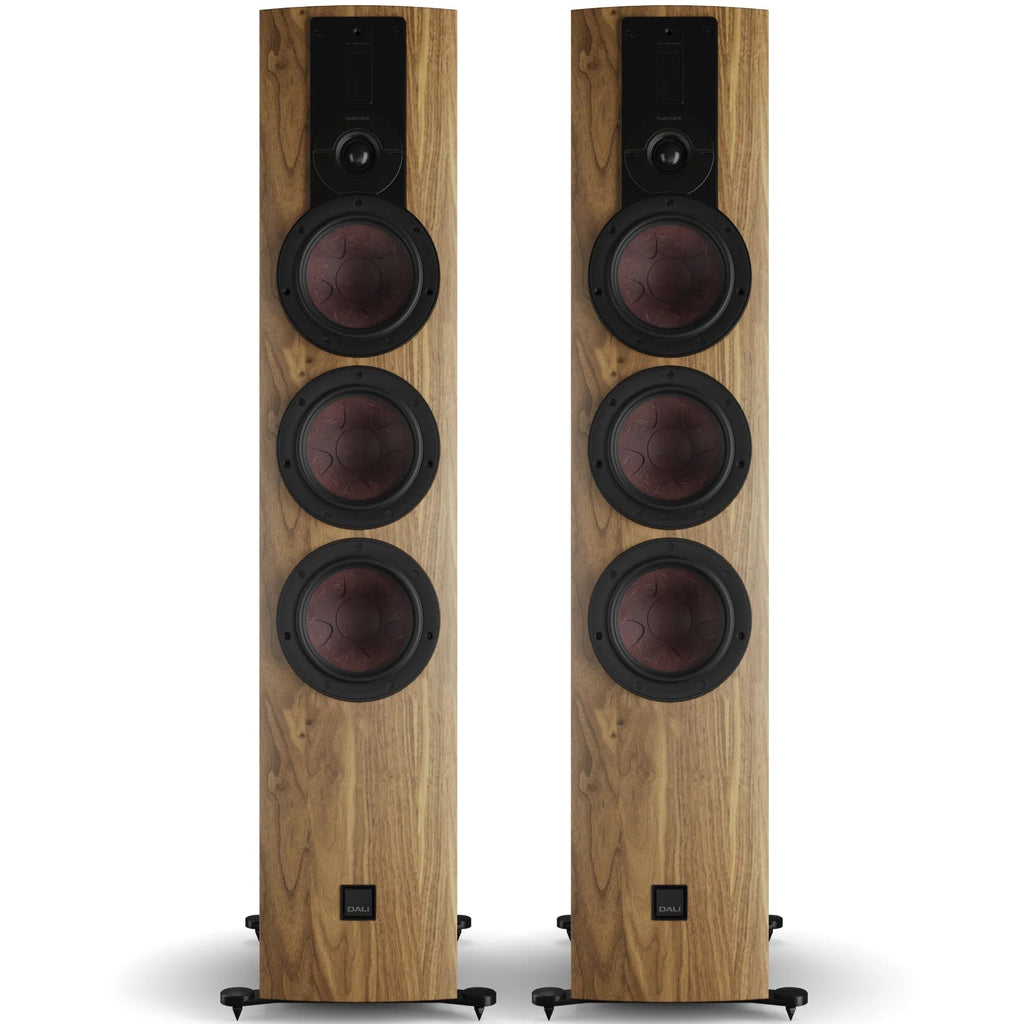 DALI Rubikore 8 passive floorstanding speaker showcasing a sleek black speaker with a modern design and high-quality build.