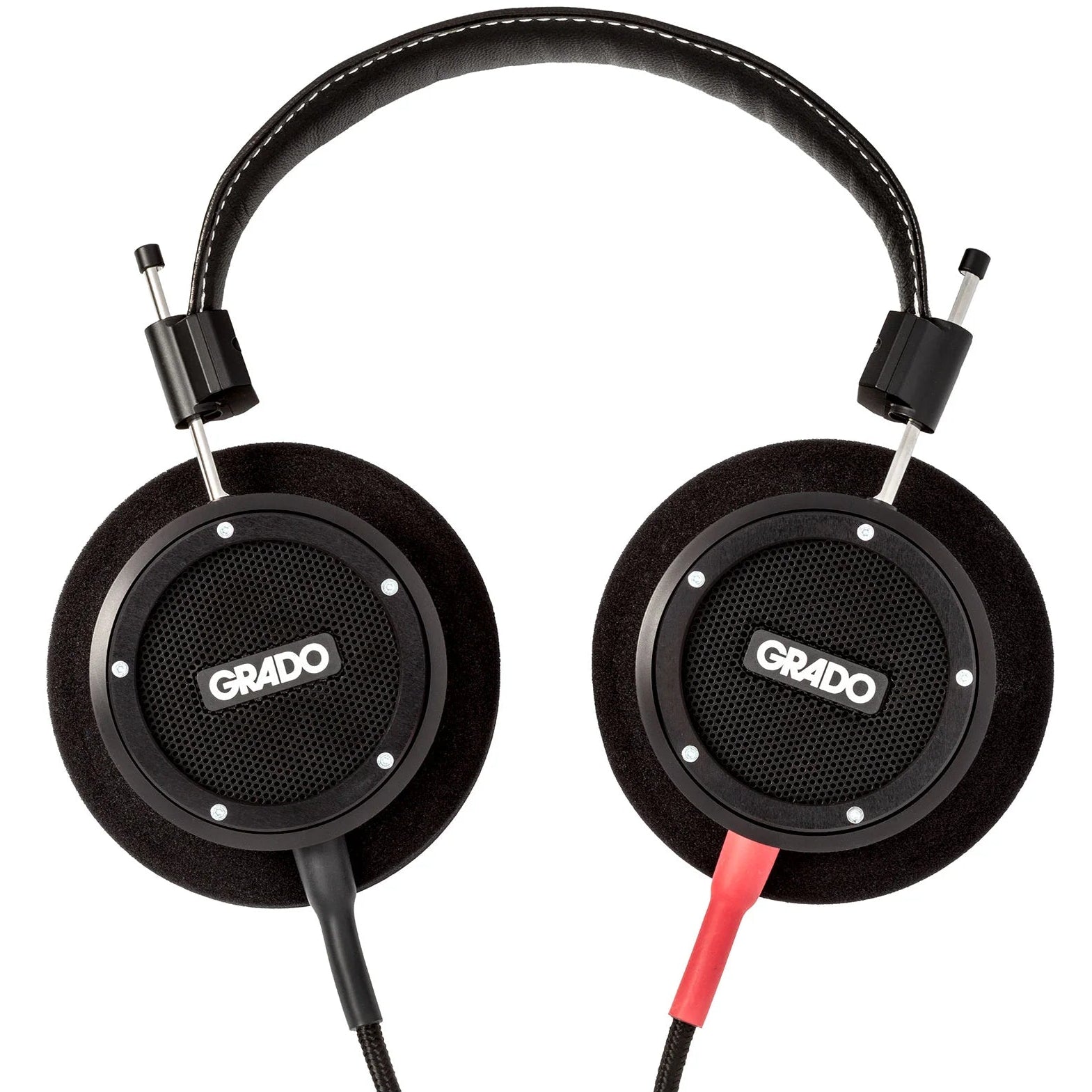 Close-up of Grado Signature S750 wired headphones with sleek design and cushioned ear cups, showcasing high-quality audio craftsmanship.