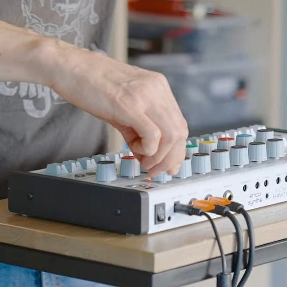 Screenshot of Erica Synths Bullfrog Drum Machine interface showing knobs, buttons, and waveform display.