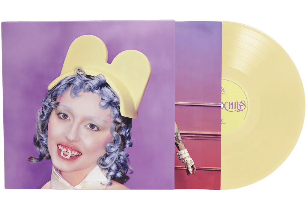 Yellow vinyl LP of Ashnikko's Smoochies album, featuring colorful artwork, by Warner Music Group, for rock, indie, and pop music fans.
