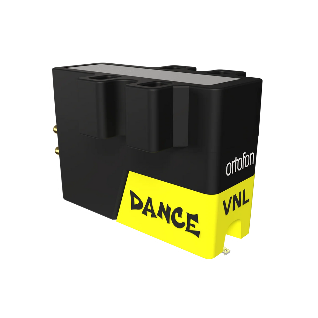 Ortofon VNL DANCE turntable cartridge with stylus, shown from a right-top angle on a turntable.