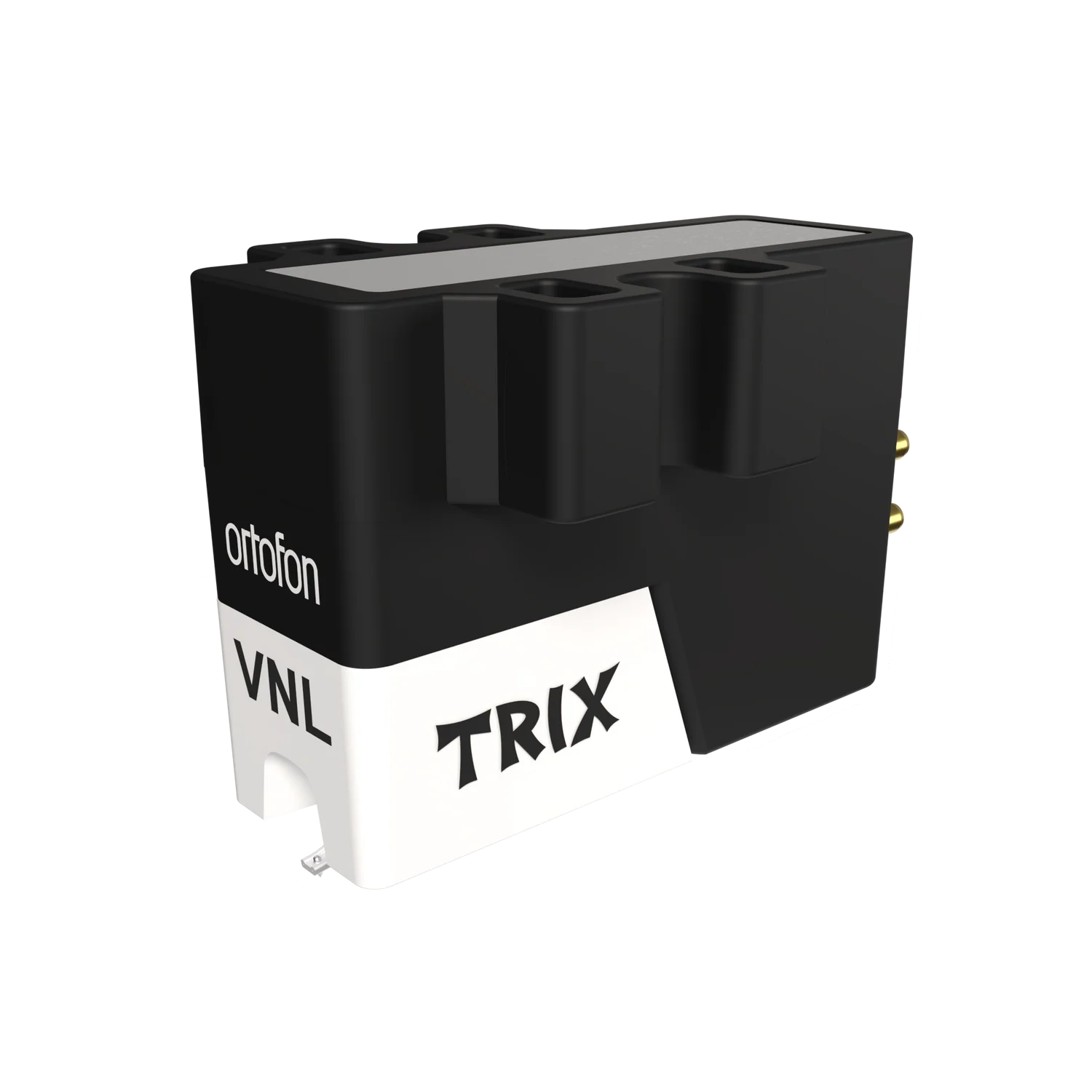 Ortofon VNL TRIX turntable cartridge with sleek design, mounted on a turntable tonearm, ready for high-fidelity vinyl playback.