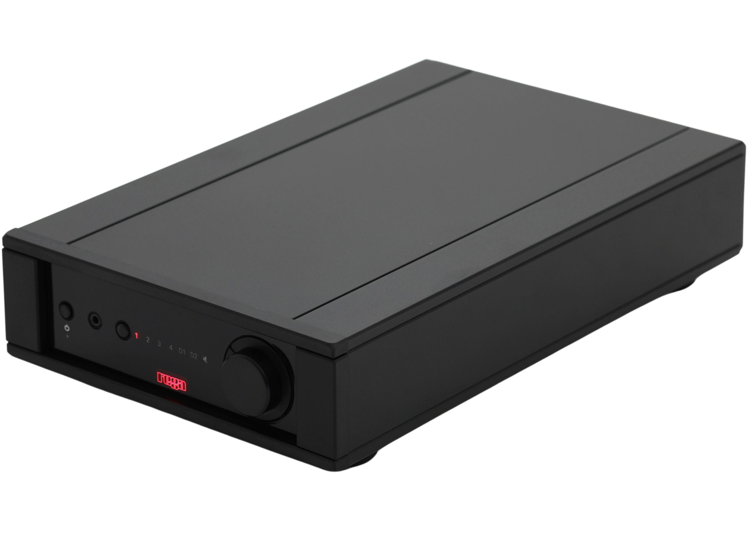 Rega Brio MK7 phonopreamplifier with sleek black design and control knobs, used for high-quality vinyl record playback.