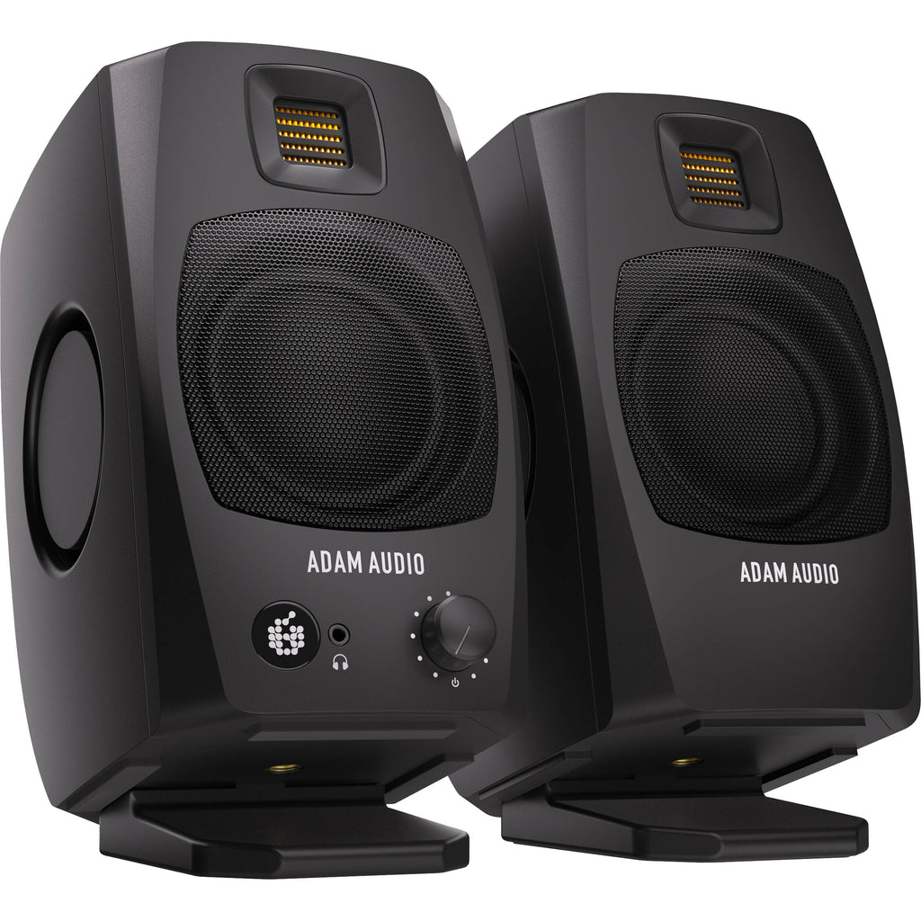 Adam Audio D3V active studio monitor, in black, lifestyle setting