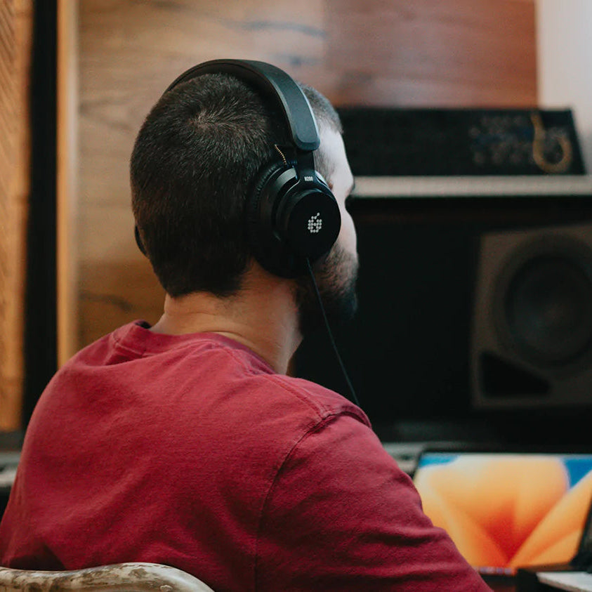 Adam Audio H200 studio headphones, in use