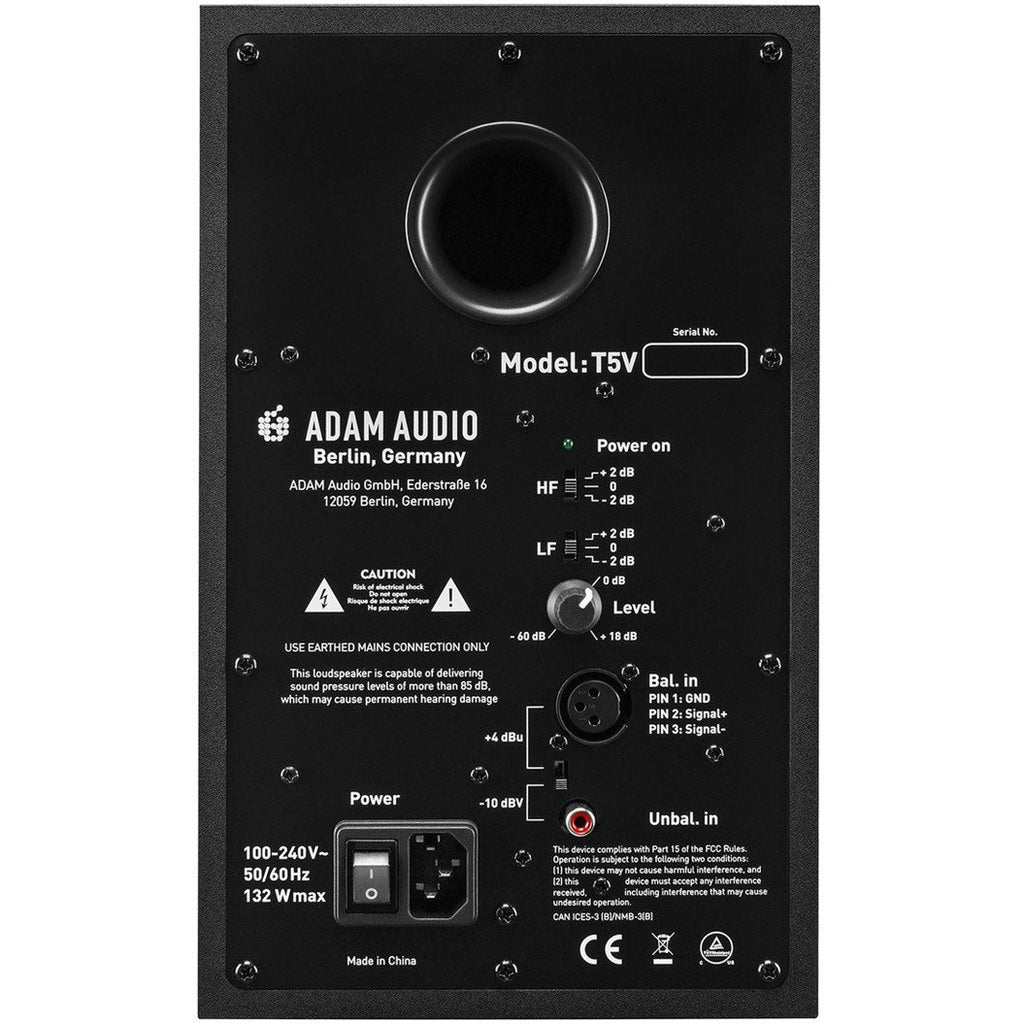Adam Audio T5V active studio monitor, in black, front view