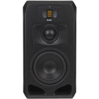 Adam Audio S3V mid-field and main monitors, black speaker with sleek design and detailed speaker grille, suitable for professional audio.
